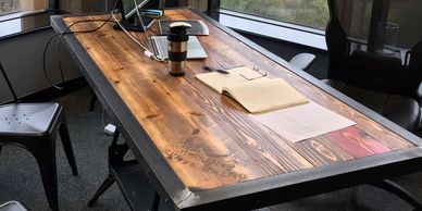 Reclaimed wood and iron desk