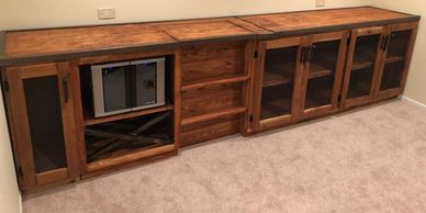 wine bar with custom wood and wine holder