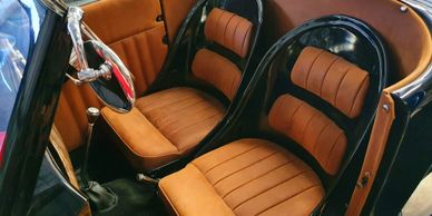 Custom Leather Hot Rod Interior , carpets, door trims and seats Clear Cut Upholstery and Marine Trim