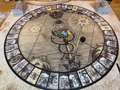 Gods, Beasts & Warriors. Esoteric board game. Symbolic. Part of the made before AI archives.