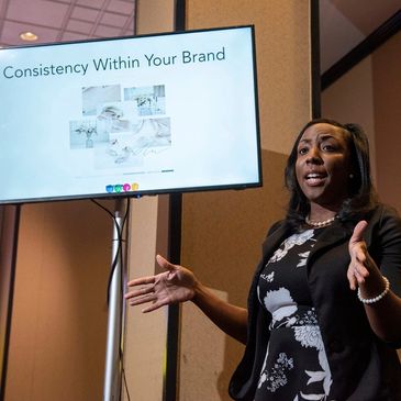 Lekita Logan Range (Branding Coach) teaching on Brand Consistency during Live Master Branding Event