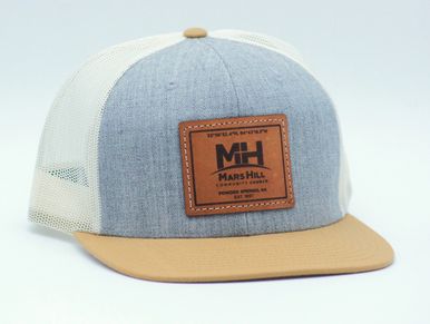 Richardson 511 Wood Blend Flatbill Trucker Hat with Genuine Leather Patch by Clayton Meadow Sewn On