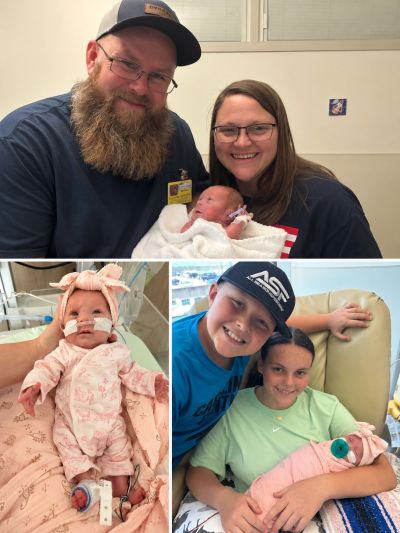 Family moments with a newborn in hospital and at home.