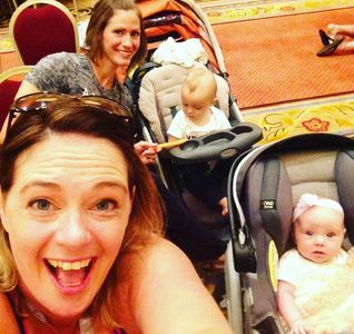 moms selfie with babies in strollers