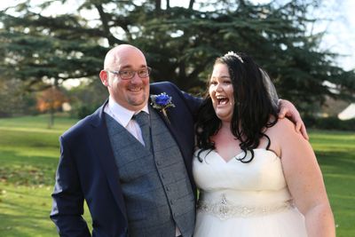 bride laughing with her dad