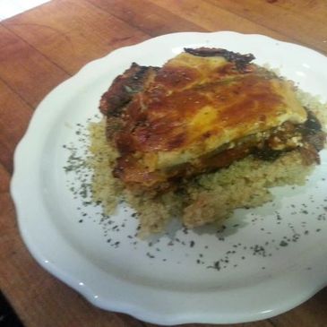 Mousaka on a bed of quinoa 