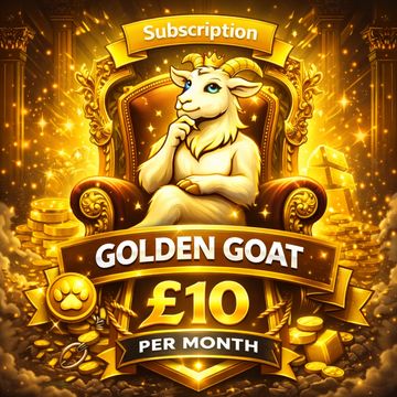 Golden Goat subscription for £10 per month with a royal goat mascot.