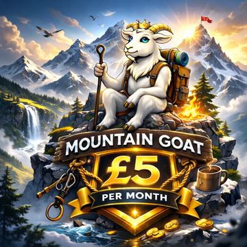 Cartoon mountain goat with a crown and backpack, promoting a £5 per month plan.