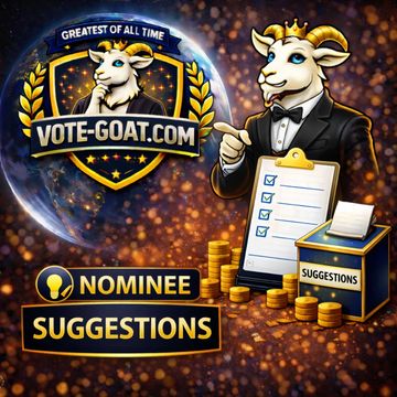 Cartoon goat mascot in a tuxedo promoting Vote-Goat.com nominee suggestions with a checklist and suggestion box.