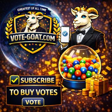 Illustration promoting vote-goat.com with a goat mascot and colorful lottery balls.