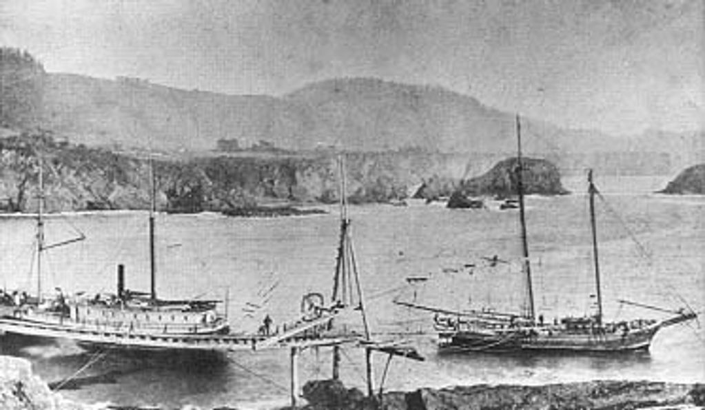 Lumber schooners in bay at Cuffeys Cove