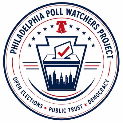 Logo of Philadelphia Poll Watchers Project featuring a ballot box and Liberty Bell.