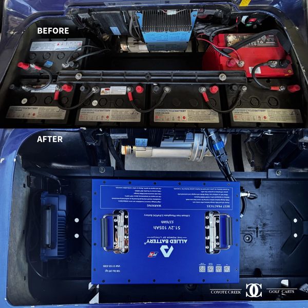 Before and after electric golf cart battery upgrade.