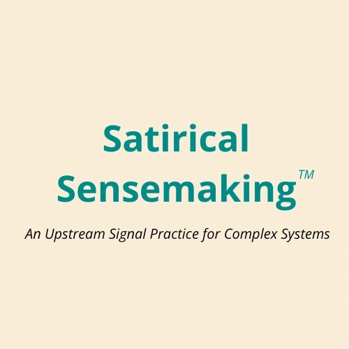 Text logo saying Satirical Sensemaking™ with a tagline.