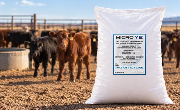 Large bag of Micro YE yeast extract for cattle feed.