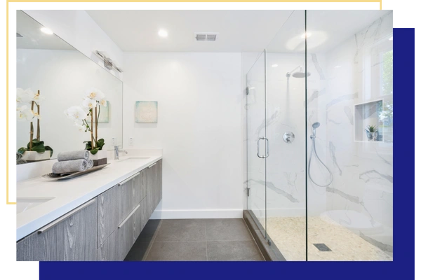 Gregory Contracting - bathroom remodel with marble shower and silver accents