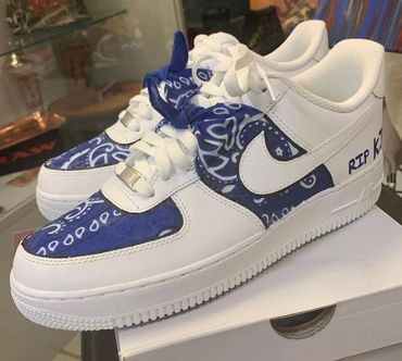 Custom made and painted blue bandana Air Force 1s shoes