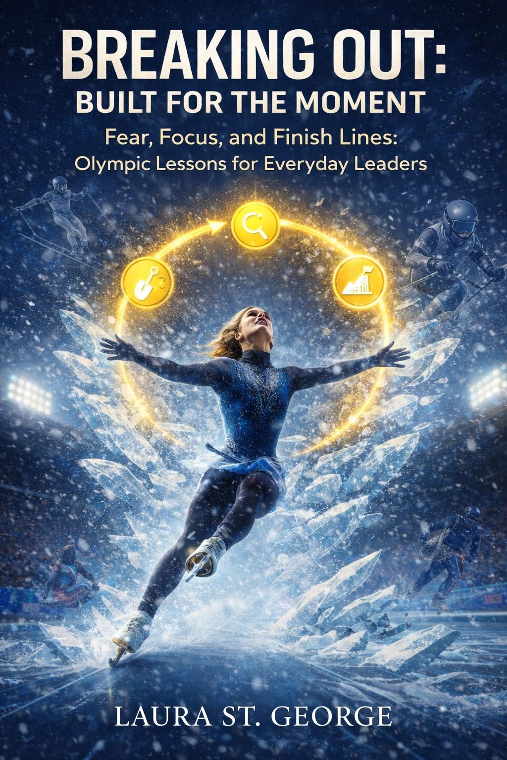 Ice skater with gold circle around them.