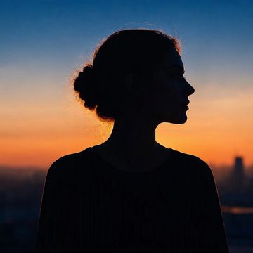 Silhouette of a woman at sunset.