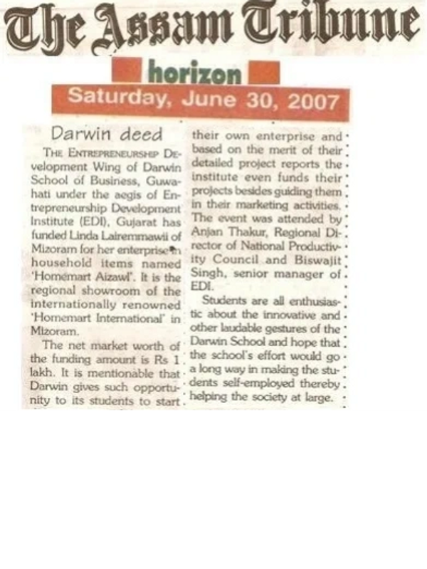 Media Coverage of the first venture established and funded by DARWIN's Entrepreneurship Cell in 2007