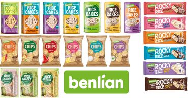 Benlian Rice Snacks, Rice Cakes, Chocolate Products , Corn Chips and Corn Snacks. Distributed by Sen