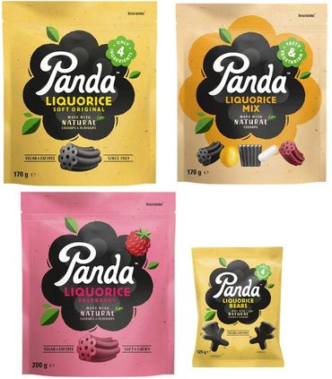 Panda licorice liquorice confectionery from Finland. Panda Licorice original, Panda Mix, Panda Bears
