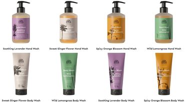 Urtekram organic natural liquid hand wash and urtkeram body wash. Lemongrass, spiced organge, floral