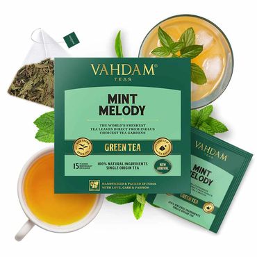 Vahdam Mint & Green Tea. Vahdam teas, made in India, Mint & Green teas in tea bag and loose leaf tea