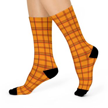 Cushioned Crew Socks : Orange plaid