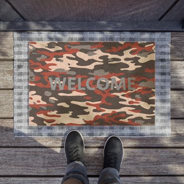 Red white and blue camouflage welcome mat