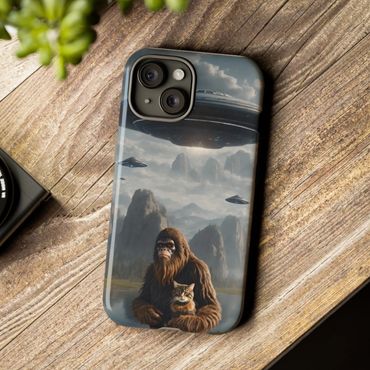 Sasquatch cat UFO phone case