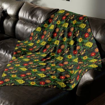 blanket - flowers and plants black