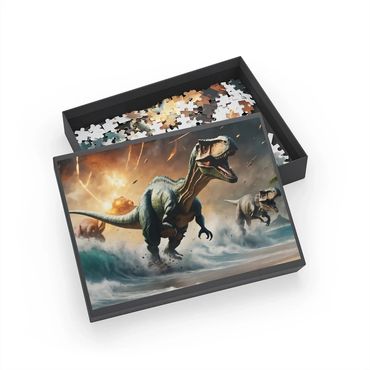 Puzzle of dinosaurs under meteors