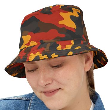 Bucket hat red yel brn ltbrn blk gry
