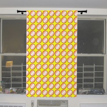 copper and red circles with a yellow back ground curtain