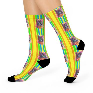 Cushioned Crew Socks : Neon cat socks