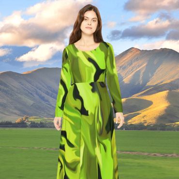 Green yellows olive and black dress