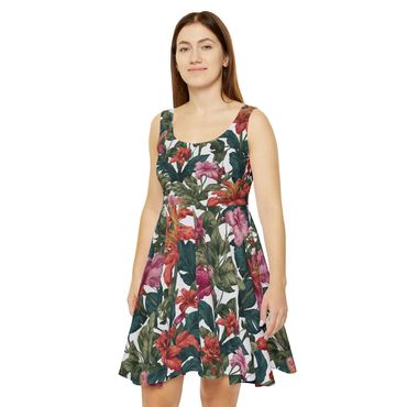 Skater Dress (AOP) : Flowers on white
