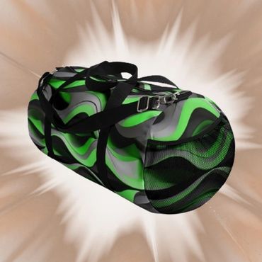 Green gray black waves duffle