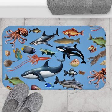 Sea life bath mat blue