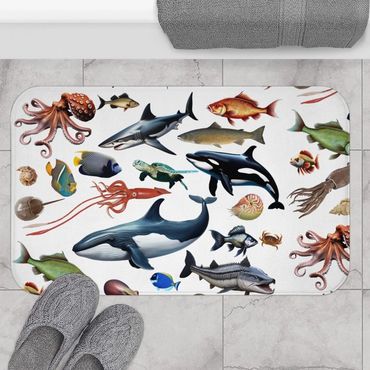 Sea life bath mat white