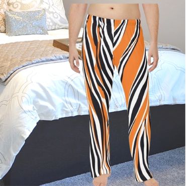 Orang black white uneven stripes pajama bottoms