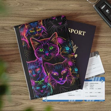 Neon cats passport cover
