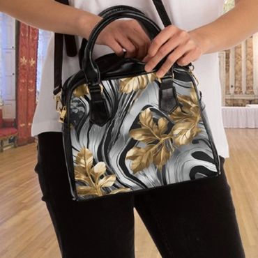 Gold leaves on silver, Shoulder Handbag