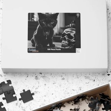 Black witch cat and skull puzzle