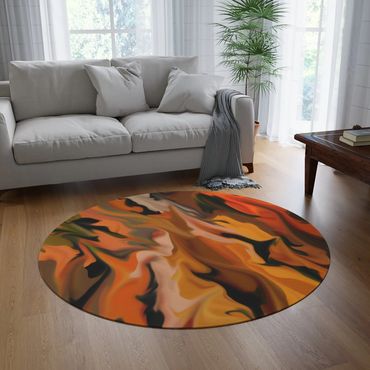 Orange brown black rug