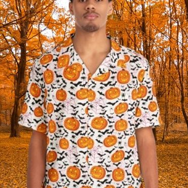 Jack o' lanterns, spiders, webs, bats Hawaiian shirt