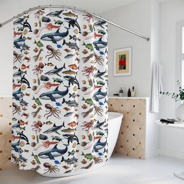 Sea life shower curtain white