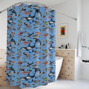 Sea life shower curtain blue