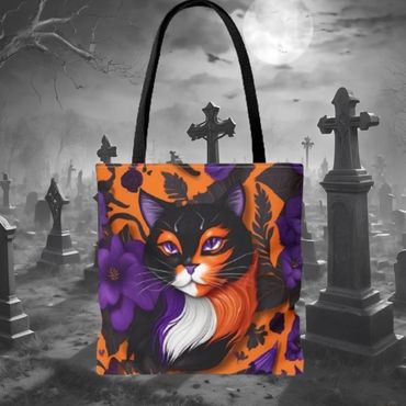 cat of halloween tote